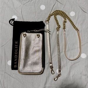 2 Pc Gold ✨ BANDOLIER Expanded Pouch & Crossbody Strap Bundle 🆕 Genuine Leather